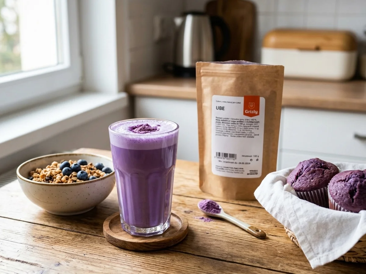 ube latte na stole