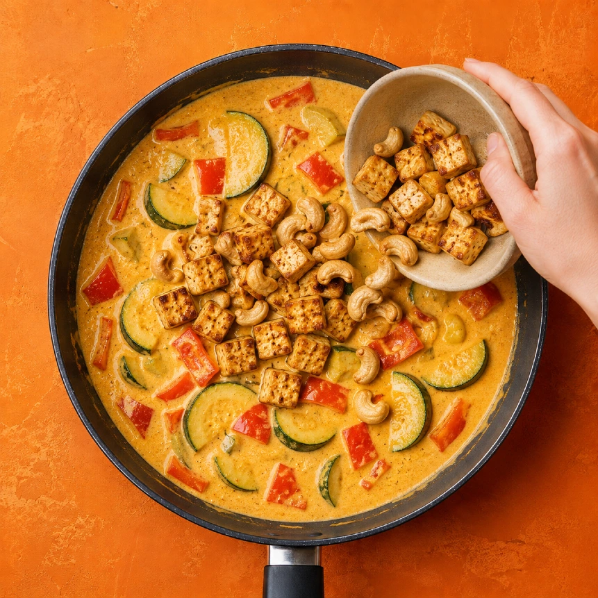Roślinne curry z ciecierzycą, ryżem i warzywami