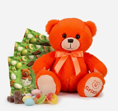 Dziecięcy zestaw wielkanocny z pluszowym misiem i smakołykami