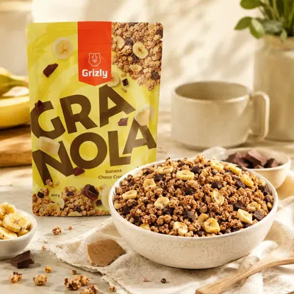 Granola banan i czekolada