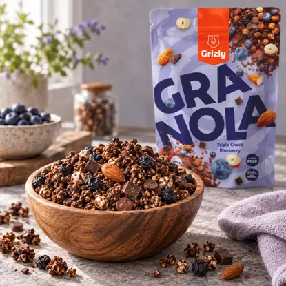 Granola z gorzką czekoladą i borówkami