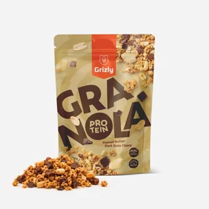 Granola z proteinem z masłem orzechowym i daktylowo-kakaowe kropelki