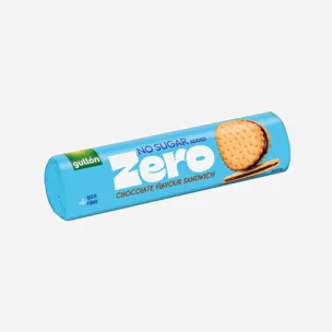 Herbatniki typu sandwich nadziewane kremem czekoladowym bez dodatku cukru, z substancjami słodzącymi.