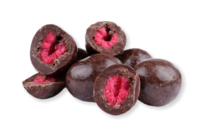 Liofilizowane maliny w ciemnej czekoladzie
