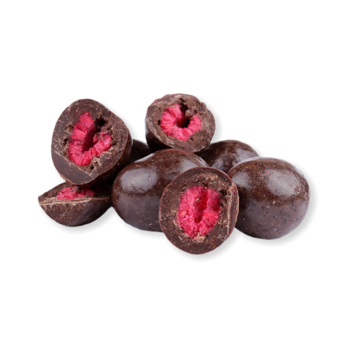 Liofilizowane maliny w ciemnej czekoladzie