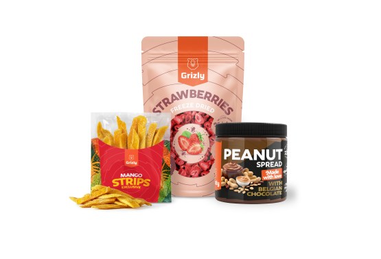 Mango strips + Krem orzechowy czekoladowy + Truskawki xxl