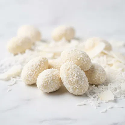 Migdały w białej czekoladzie z kokosem