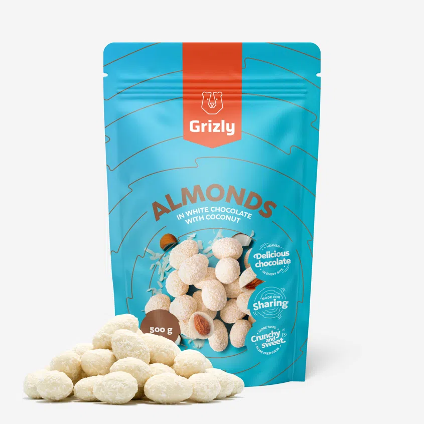 Migdały w białej czekoladzie z kokosem